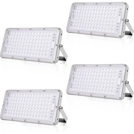 4 PCS Projecteurs LED Exterieur 100w, Extérieur De Projecteur 10000lm, IP67 Imperméable, Blanc Froid 6000-6500k, Idéal Pour Le Jardin/Le Garage/l'Hôtel