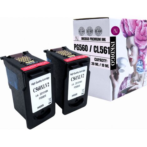 Tinta Inkdigo PG560 CL561 compatible con Canon Pixma TS5350 TS5355a TS7451a. Certificación TÜV. (1/5)