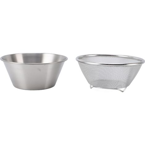 Passoire en acier inoxydable 304 avec bol mélangeur, passoire microporeuse portable pour laver le riz, les pâtes et les petites céréales, couleur argent. (1/5)