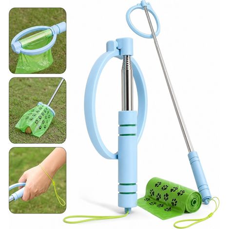 Ramasse Dejection Chien Poignee Telescopique Reglable Plastique Bleu avec Pince 21 - 101 cm (1/5)