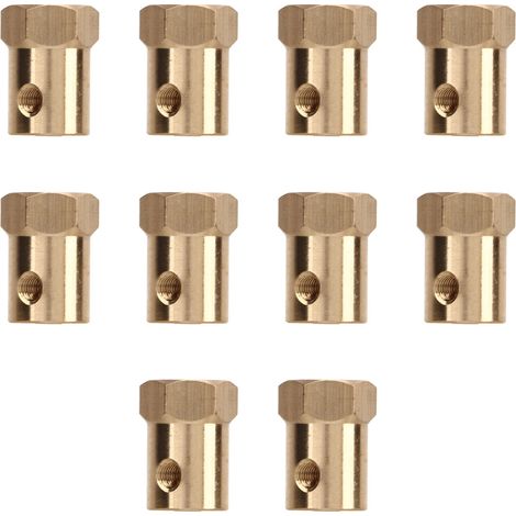 10 flexible Motorkupplungen, Messing-Sechskantverbinder, geeignet für ferngesteuerte Autoräder und Reifenachsenzubehör, 3 mm Innendurchmesser. (1/4)