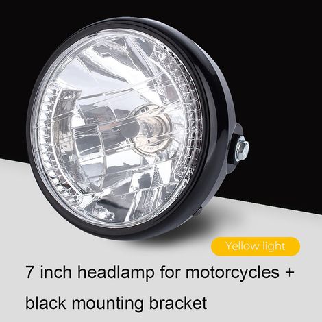 Phare rond LED jaune 12V H4 35W 7 pouces pour moto avec support noir universel (1/5)