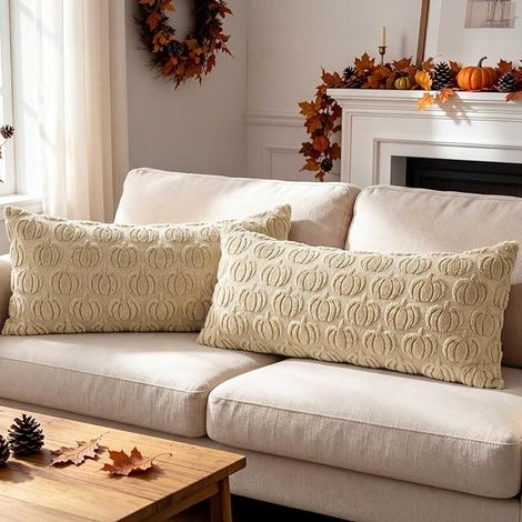 Housses de Coussin 40x60 Automne, Décoration Citrouille Taies d'oreiller Maison Canapé Lit Chambre Décoration 40 x 60 cm Beige