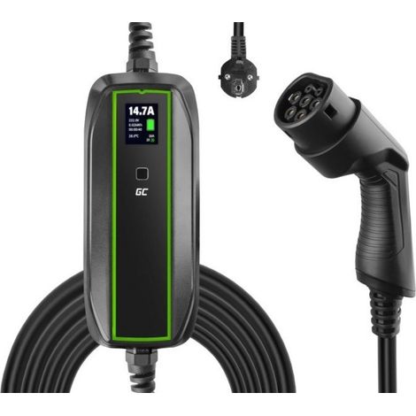 EM Green Cell Elektroauto mobiles Ladegerät Schuko &gt Typ 2 3,6KW 6,5m Black