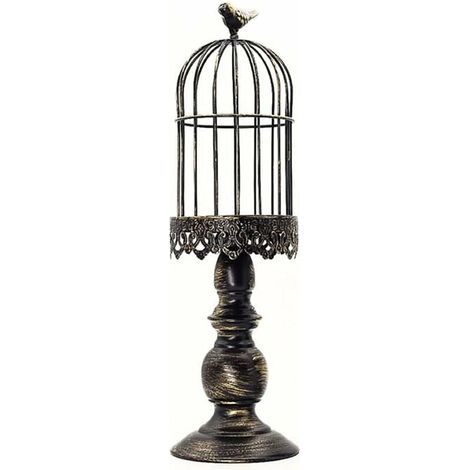 Vintage-Kerzenhalter aus geschnitztem Metall in Vogelkäfigform mit Vogelkäfig-Deckel, Eisendekoration für Tisch, Hochzeit, Zuhause (1/5)