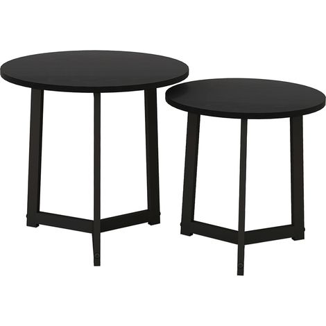 Set de 2 tables basses rondes noires en MDF et acier, design moderne, pour salon (1/5)