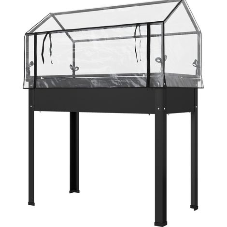 Bac à plantes surélevé avec serre intégrée, 100 x 48 x 124 cm, métal noir (1/5)