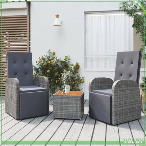 Ensemble de salon de jardin - FAFEICY - 3157656 - 3 pcs - Rotin poly gris - Table acacia - Chaises inclinables (1/5)