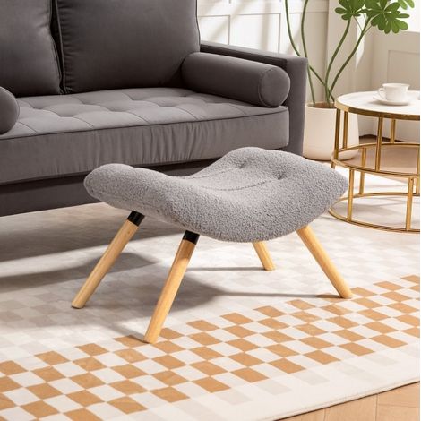 Reposapiés y asiento auxiliar 67x45x38 cm gris claro acolchado tejido peluche MEUBLIV (1/5)