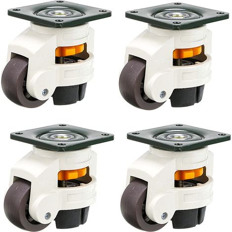 4Pcs Roulettes pour meubles, roue pivotante, roulettes de nivellement rétractable 60F, en alliage nylon et en aluminium, capacité de chargement 250 kg par roulette (1/5)