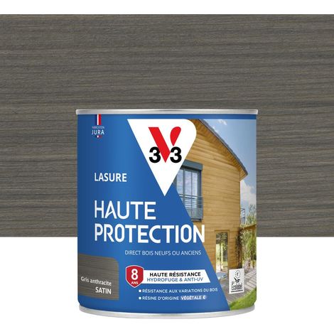 Lasure Bois extérieur Gris anthracite satin - Protection 8 ans - résistance hydrofuge et anti-UV - Résiste aux variations du bois - résine d'origine végétale - 0,75L (1/4)