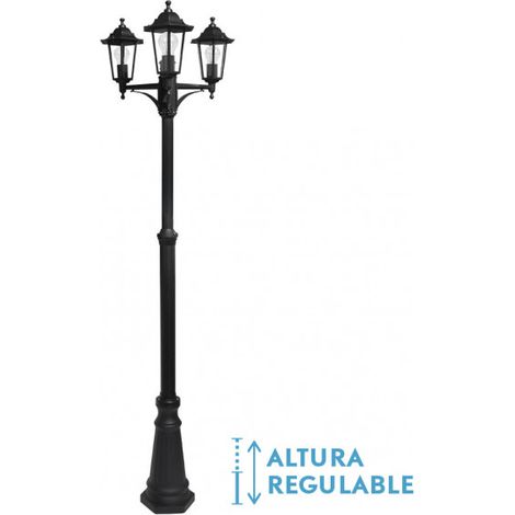 Auriga außen straßenlampe aluminium 3xe27 schwarz ip44 220x62x62 cm höhenverstellbar