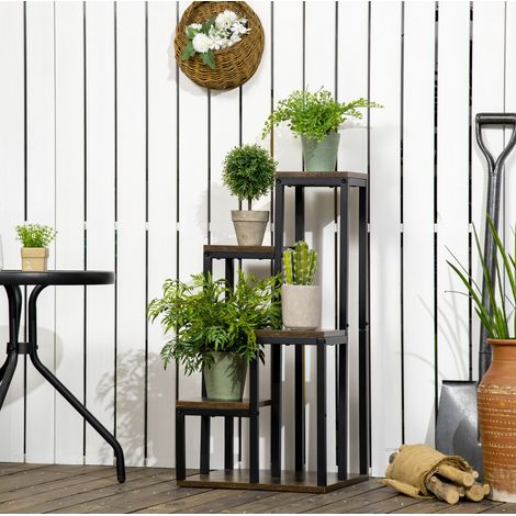 MEUBLIV Pflanzenregal 40x40x81 cm Braun – 4 Ebenen, platzsparend für Innenbereiche (1/5)