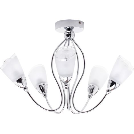 Litecraft Ibru Ceiling Light Semi Flush 5 Arm With Frosted Glass Shades - Chrome (1/5)