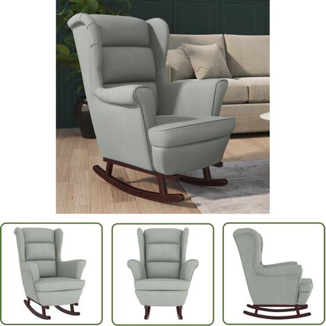 The Living Store Fauteuil à bascule et pieds en bois d'hévéa Gris clair Velours - Fauteuil À Bascule - Fauteuil Relaxant - Fauteuil Confortable - Mobilier Intérieur - Chaise Lounge (1/5)