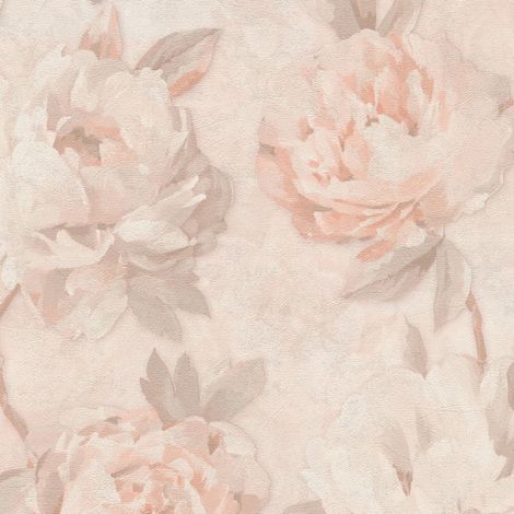 Carta da parati floreale Profhome 791672 Carta da parati TNT goffrata a caldo leggermente strutturata con ornamenti floreali opaca rosa rosa-antico beige-grigiastro bianco-crema 5,33 m2