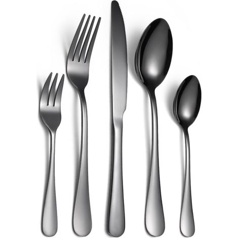 Pièce de rechange pour gril et plaque de cuisson, ensemble de couverts en acier inoxydable, 5 pièces, noir (1/5)
