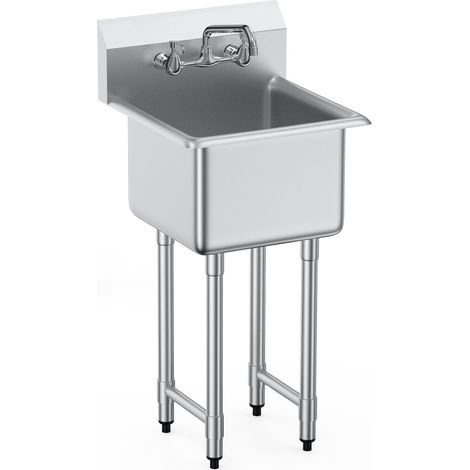 Évier en acier inoxydable à 1 bac, autoportant avec robinet et pieds, 45,7 x 104,1 cm, certifié NSF, idéal pour garage, restaurant, cuisine, buanderie. (1/5)