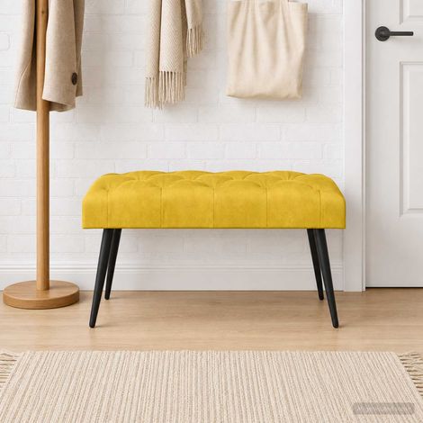 Banc capitonné en velours jaune avec coussin en mousse épaisse, 80 x 40 x 46 cm - PANGIVO (1/5)