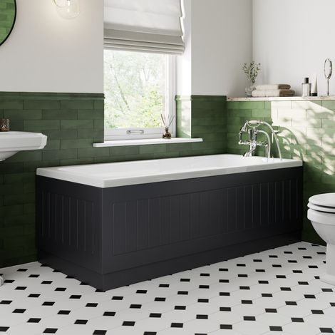 1700/700mm Bath Panel Pack Side End Tongue & Groove Gloss Black MDF Bathroom