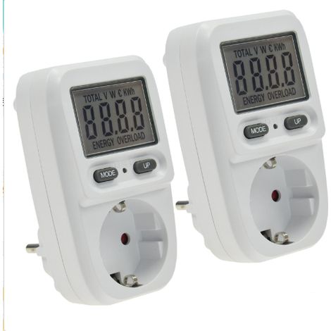 Lot de 2 wattmètres prise secteur 250 V 16 A, mesure consommation kWh et coût électrique (1/5)