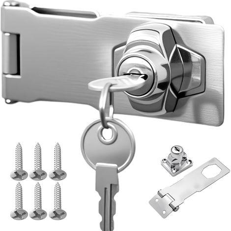 2 Pièces Cadenas Moraillon de Verrouillage avec Clé et Vis, Serrure Boîte aux Lettres, Moraillon de Cadenas Inox, Loquet Sécurité pour Porte Tiroirs Armoires Casier Penderie (4 Pouces) (1/5)