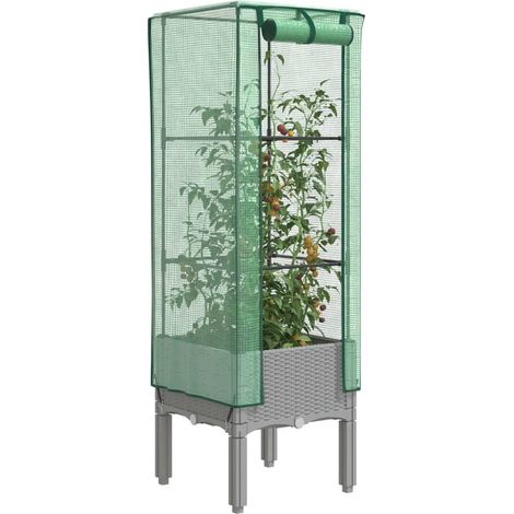 Hochbeet mit Gewächshaus-Aufsatz Rattan-Optik 40x40x140 cm