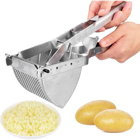 Machacador de patatas manual, machacador de patatas manual de acero inoxidable, prensa de patatas de acero inoxidable, prensador de patatas multifuncional, ideal para patatas, frutas y verduras para n (1/5)