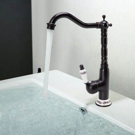 Robinet Antique en porcelaine, Style rétro, robinet pivotant Antique en laiton robuste pour salle de bains et cuisine (1/5)