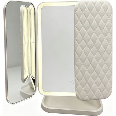 Miroir de maquillage pliable à trois faces – miroir de bureau LED à trois couleurs et gradation réglable, surface miroir haute définition. (1/5)