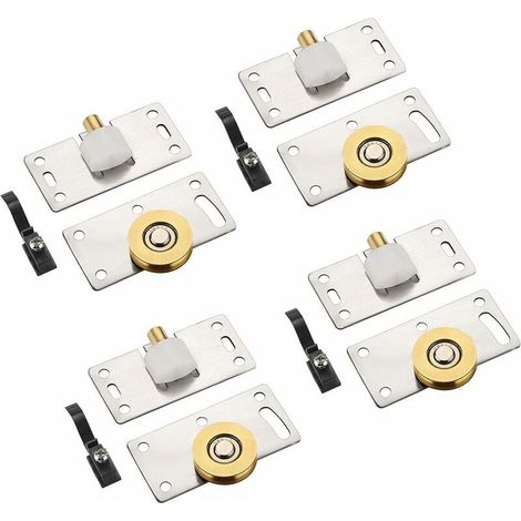 4 Paires Roulettes de Porte Coulissante Placard la Porte Poulie Coulissante, Meubles Roues Coulissante Guides Roulements à Bille Coulissant Pièces pour Placard, Armoire, Cabinet, (1/4)