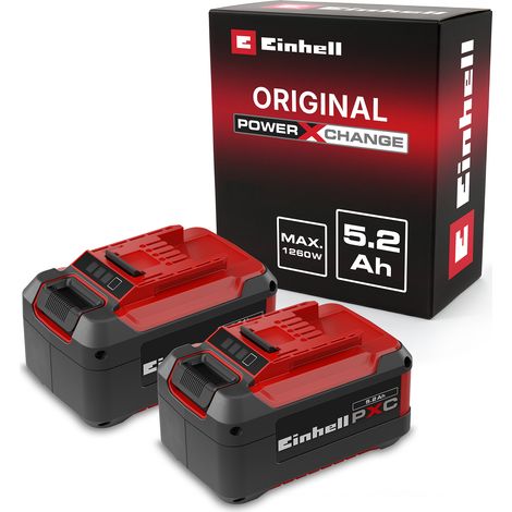 Original Einhell Akku-Twinpack PXC 18 V 5,2 Ah (2 Akkus im Set, 1260 W, Power X-Change, Li-Ion, ABS, LED-Anzeige, ohne Ladegerät)