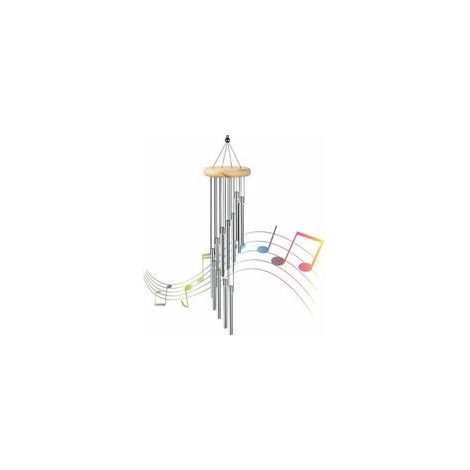 Carillon éolien d'extérieur, tubes en aluminium, bois massif, à suspendre, pour jardin, terrasse, balcon, cour, décoration intérieure, cadeau, couleur argent (1/5)