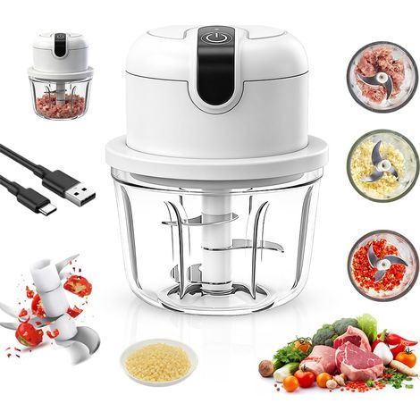 Mini hachoir électrique 350 ml USB rechargeable sans fil – Hachoir à oignons, viande, fruits, ail – Multifonction compact (1/5)