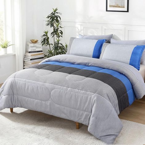 Parure de lit 3 pièces avec Couette réversible Ultra Douce et réversible pour lit Double/Grand lit, Bleu (1/5)