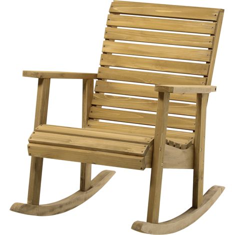 Schaukelstuhl für den Garten, breite Sitzfläche und Rückenlehne, Naturholz, 64 x 86 x 85 cm