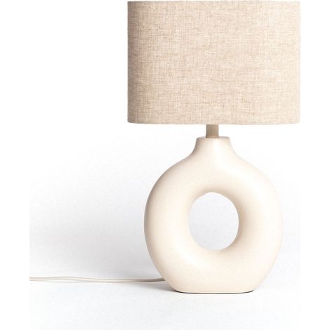 Ledkia – Lampe à poser céramique et tissu beige – Dimensions 430x260mm – Douille E27 – Puissance 40W – Degré de protection IP20