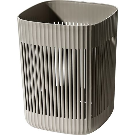 Corbeille à papier en plastique, design ajouré, ouverture sur le dessus, grande capacité, grise, idéale pour la chambre, la salle de bain ou le bureau. (1/5)