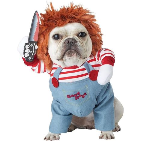 Peluca y cuchillo para perro KUMSODE de Halloween para perros, ropa divertida para perros, disfraz de Chucky Doll para Halloween (talla S) (1/5)