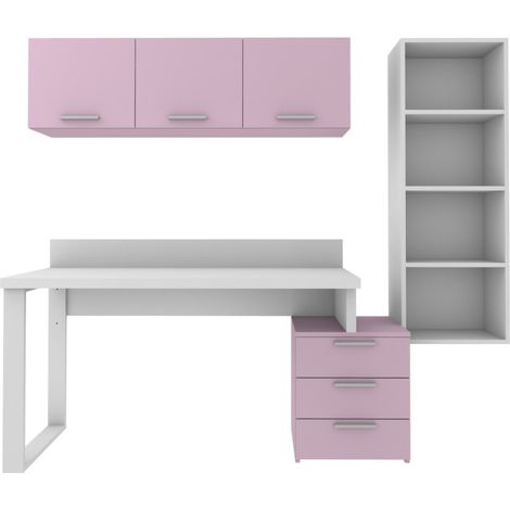 Angolo libreria design con cubotti e cassettiera - Soluzione moderna e salvaspazio - bianco e cipria (1/5)
