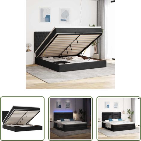 vidaXL LED-Beleuchtung - Ottoman-Bett mit Matratzen & LEDs Schwarz 180x200 cm Samt (1/5)