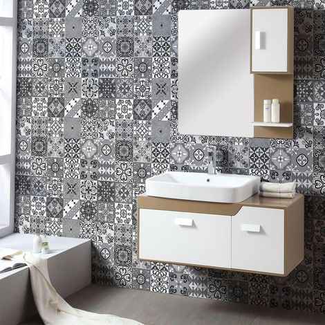 Sticker Mural Carrelage adhésif Cuisine Salle de Bain - 60 STICKERS CARRELAGES AZULEJOS SOVANIA - 60stickers10x10cm (1/5)