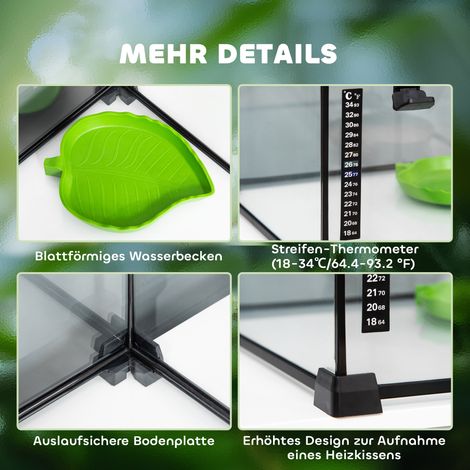 Terrarium verre 50x30x35 cm pour reptiles, boîte d'élevage et de nourrissage, structure métallique robuste. (1/5)