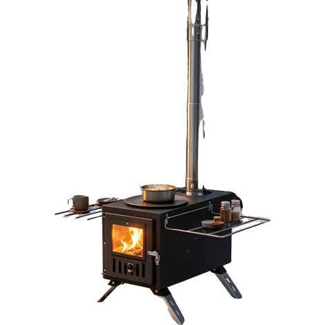 Poêle à bois, design portable, double fonctionnalité, noir (1/2)