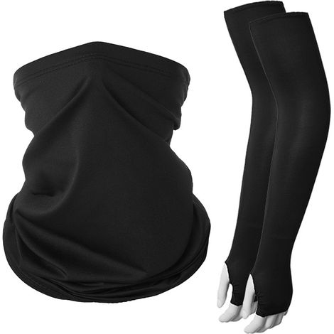 Protège-cou et manches anti-UV pour sports extérieurs, ensemble noir couvre-cou et brassières solaires (1/5)