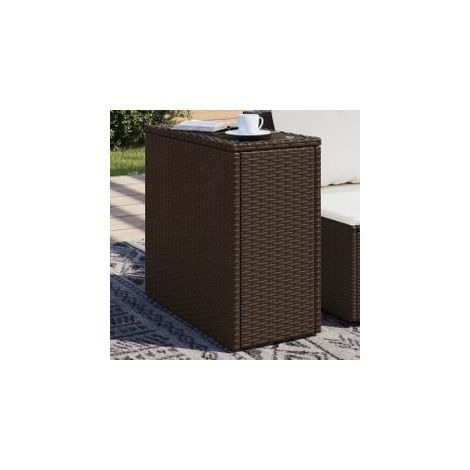 Table d'appoint de jardin avec dessus en verre marron rotin (1/5)