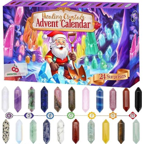 Calendrier de l'Avent 2024 : Coffret de 24 pierres et cristaux avec porte-collier, loupe et pochette de rangement (1/5)