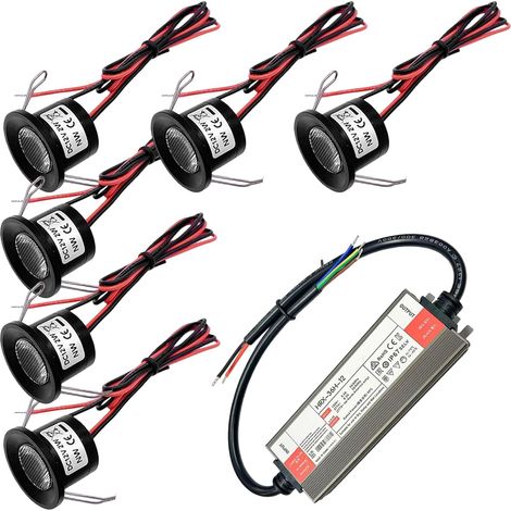 Lot de 6 spots LED encastrables 12 V 2 W IP65 - Mini spots LED blanc chaud 3000 K - Pour salle de bain, cuisine, abri auto, escalier, avec transformateur 230 V (1/5)