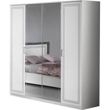 FADILY - Armoire 4 Portes Laquée Blanc avec Sérigraphies (1/3)