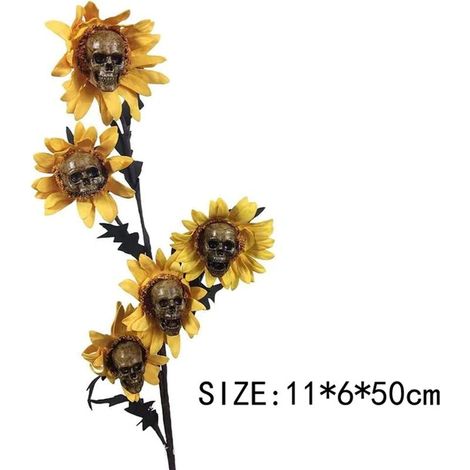 Piquets décoratifs de jardin en bois avec tournesols et crâne, décoration extérieure pour pelouse (1/4)